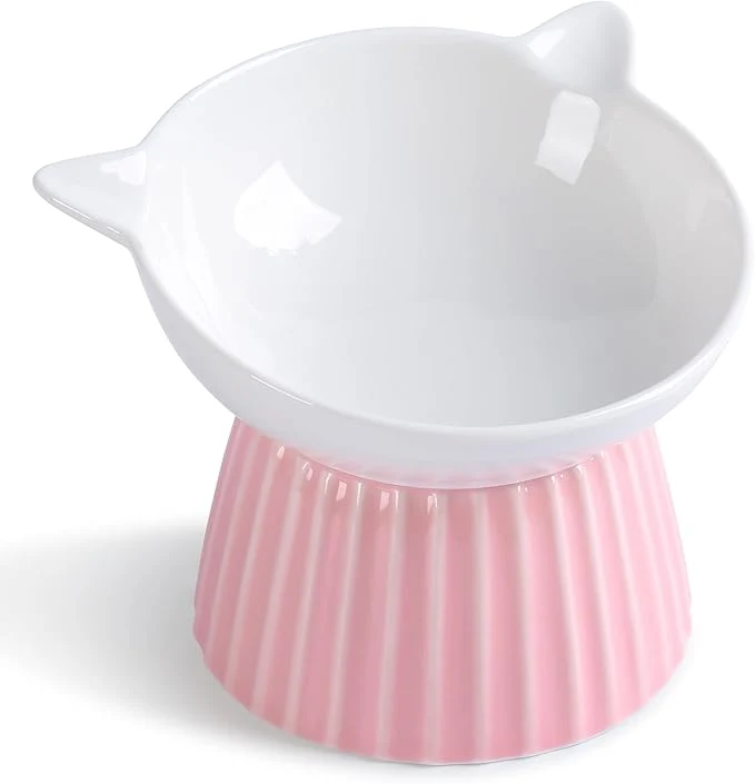 Genuine Ceramic Raised Cat Bowl，Tilted Raised Bowl Anti Vomit for Indoor Cats Whisker Friendly Pet Feeder for Cats Puppies Microwave and Dishwasher Safe Blue About ThisOverview Natural