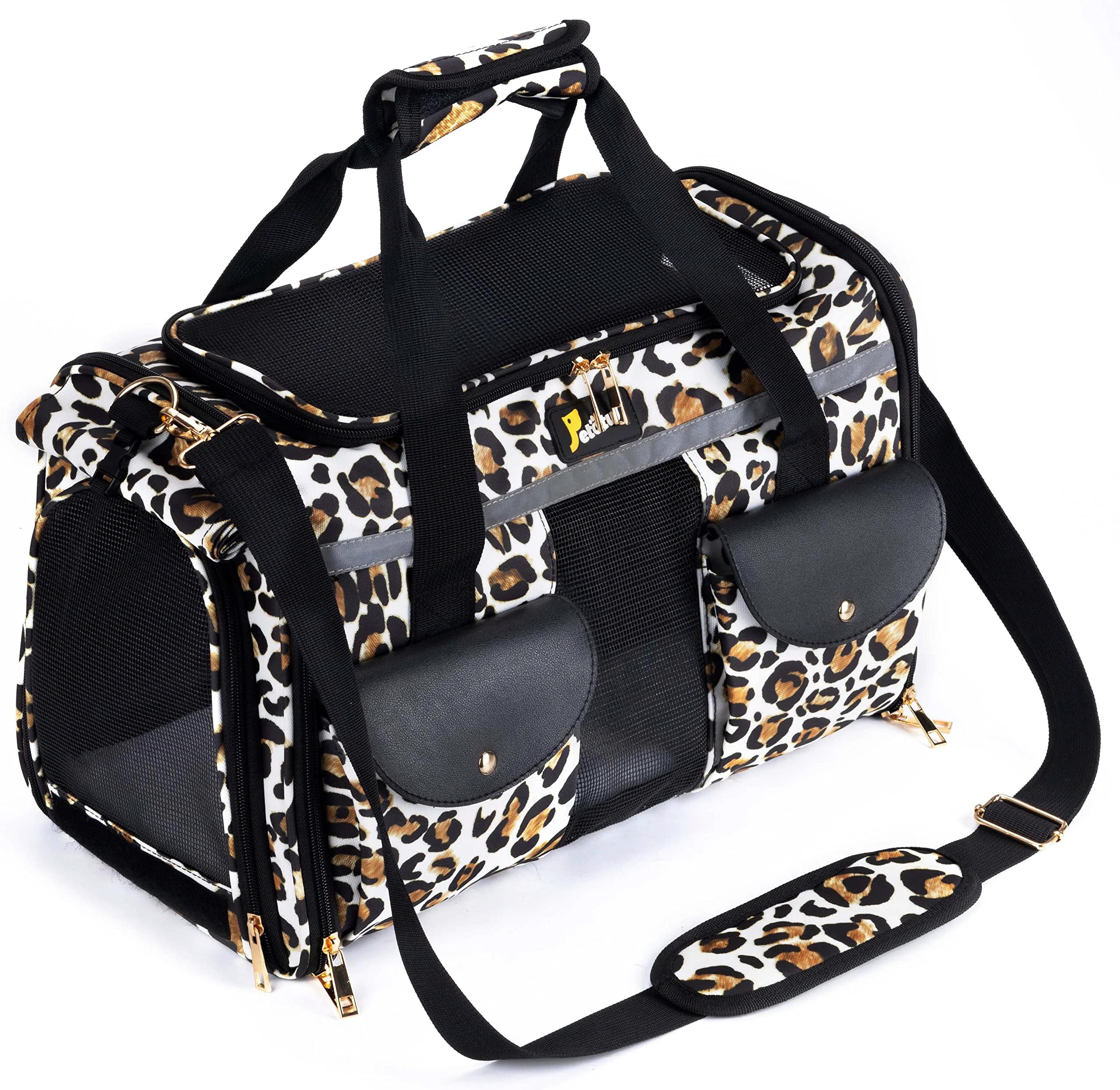 Modern Petotw Pet Carrier for Small Dogs Cats – Soft-Sided Travel Kennel Large – Leopard Reusable