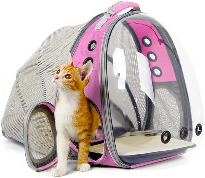 Clean Expandable Pink Cat Backpack Carrier Fit up to 12 lbs Space Capsule Clear Premium Material