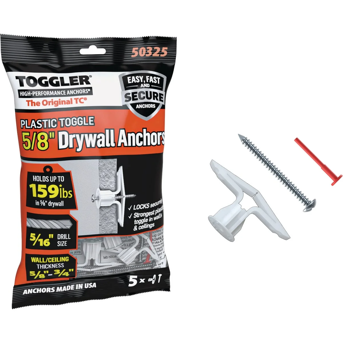 Reliable Toggler Snaptoggle 8 x 1-3 4 In. Zinc-Plated Steel Toggle Bolts 5-Count Selected
