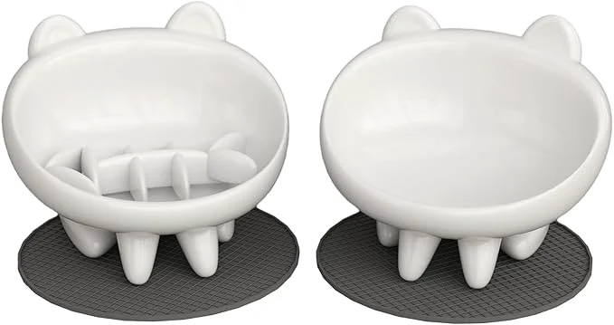 Optimized 2 Pack d Slow Feeder Cat Bowls – Whisker-Friendly Tilted Ceramic Bowls Anti Vomiting Raised Feeding Station with Anti Slip Mat I for Senior Cats Small DogsAbout ThisOverview Stylish