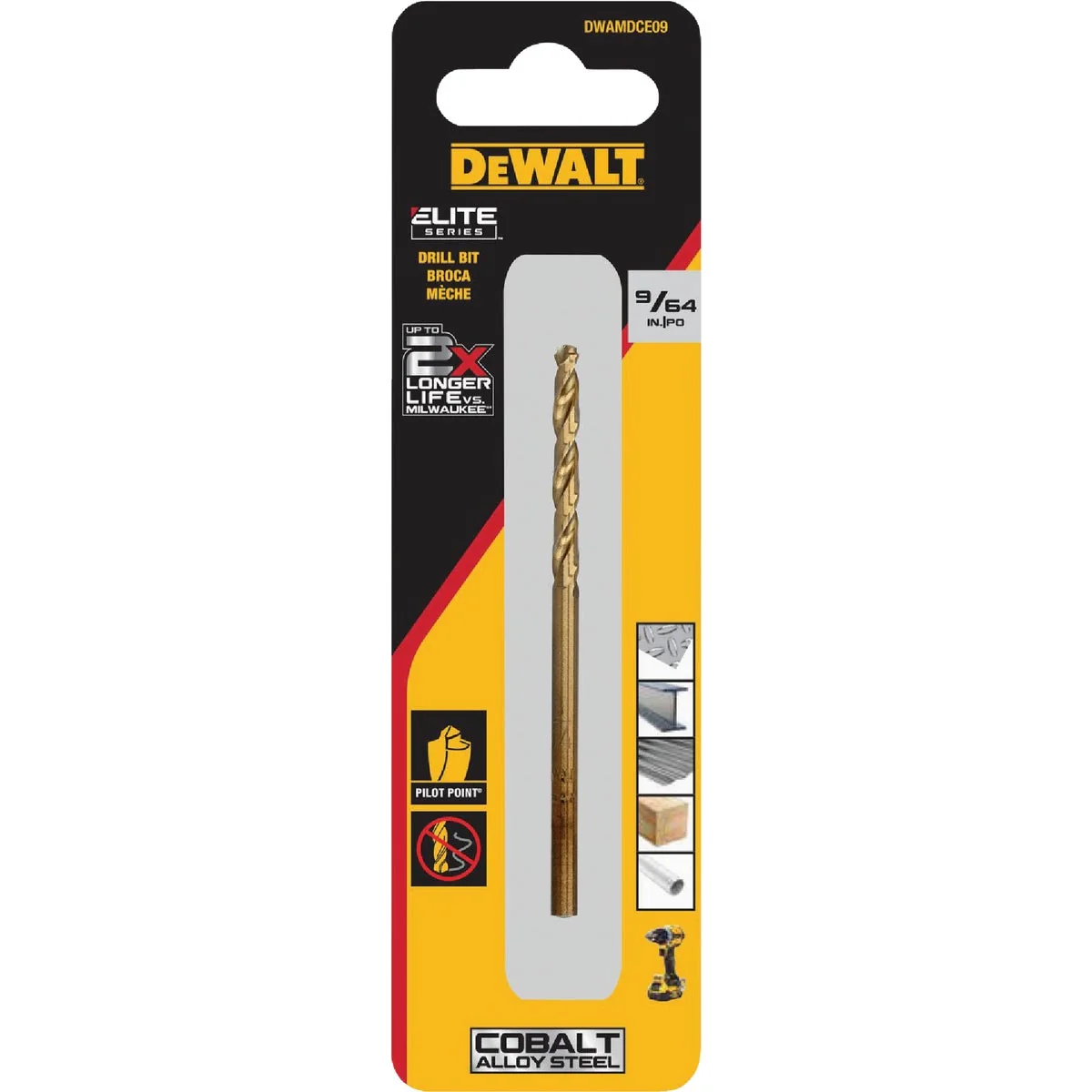 Breathable Dewalt Elite Series 9 64 In. x 2-9 10 In. Cobalt Alloy Steel Jobber Length Twist Drill Bit Certified