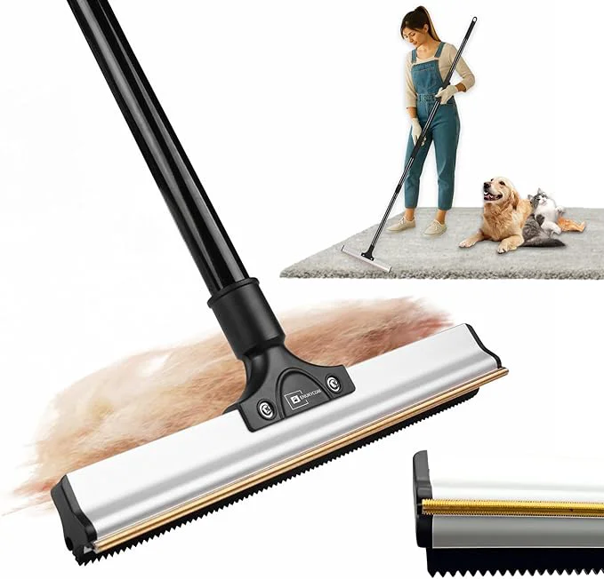 Comfortable Dual-Edge Carpet Rake for Pet Hair Removal Fluffing Matted Carpet – 61 Adjustable Handle Deep Clean Dog Cat Hair Remover Reusable Scraper for Rugs Low Pile Carpet Couch StairsAbout ThisOverview Healthy