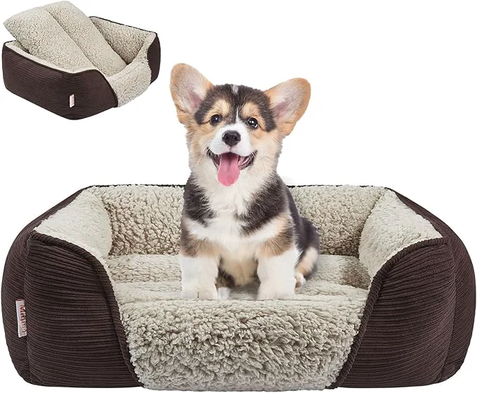 Exclusive Miguel Washable Dog Bed with Removable Cushion for Small Dogs Easy to Wash Pet Sofa Bed with Side Rectangle Bolster Cat Bed Calming Cuddle Puppy Bed with Anti-Slip Bottom Dark Brown 20 InchAbout ThisOverview Efficient