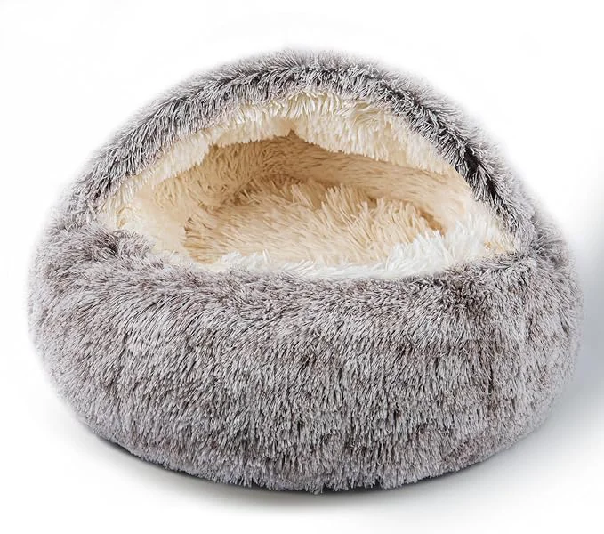 Flexible Cat Bed for Indoor Cats Calming Cozy Cave with Self-Warming Plush Entire Bed Machine Washable Anti-Slip Base Breathable Pet Bed for Small Cats Dogs All Seasons Khaki 20 20inch About ThisOverview Effective