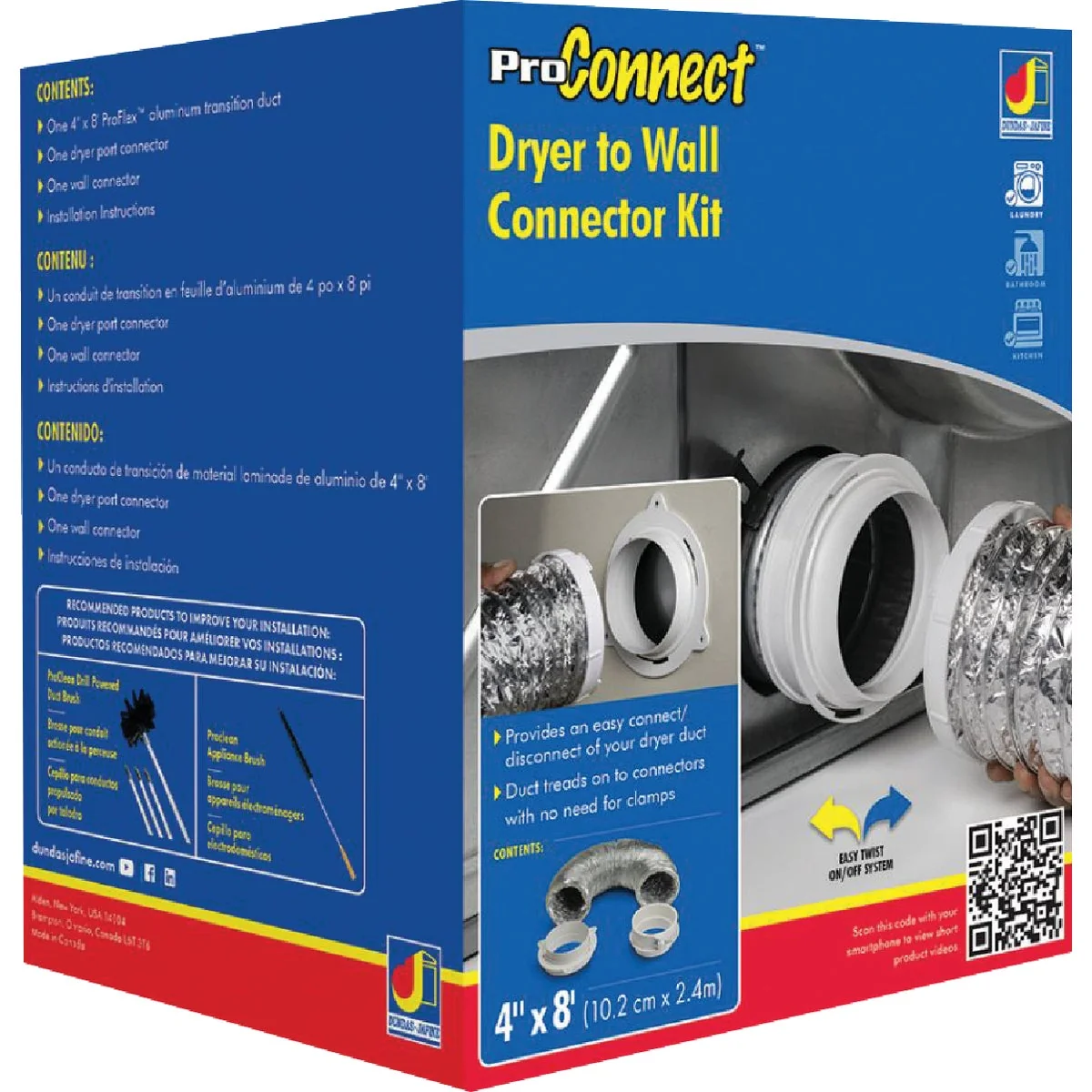 Advanced Dundas Jafine ProConnect Adapter White Dryer to Wall Connector Kit 3-Piece Solid