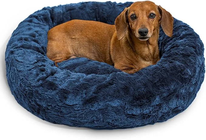 Casual Friends by Sheri Calming Donut Dog and Cat Bed Lux Faux Fur Navy Blue 23in x 23in – Anxiety Relief for Pets Up to 25 lbsAbout ThisOverview Healthy