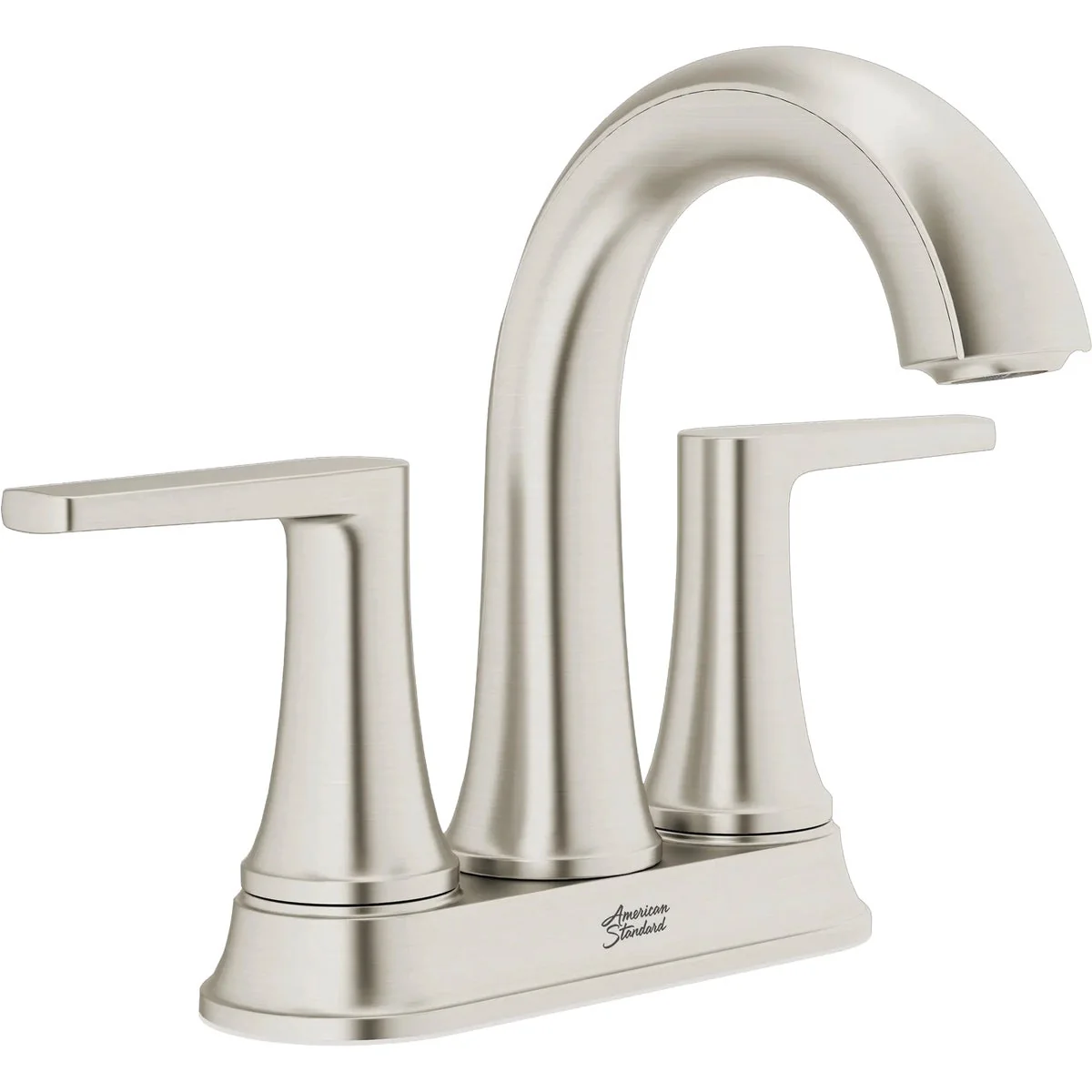 Authentic American Standard Becklow Brushed Nickel 2-Handle Lever 4 In. Centerset Hi-Arc Bathroom Faucet with Push Drain Natural