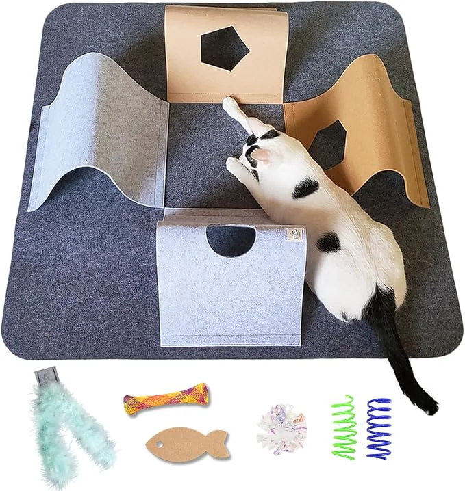 High-Performance Cat Toys Tunnel for Indoor Cats 4-Way Felt Cat Tunnel Play Mat Fast