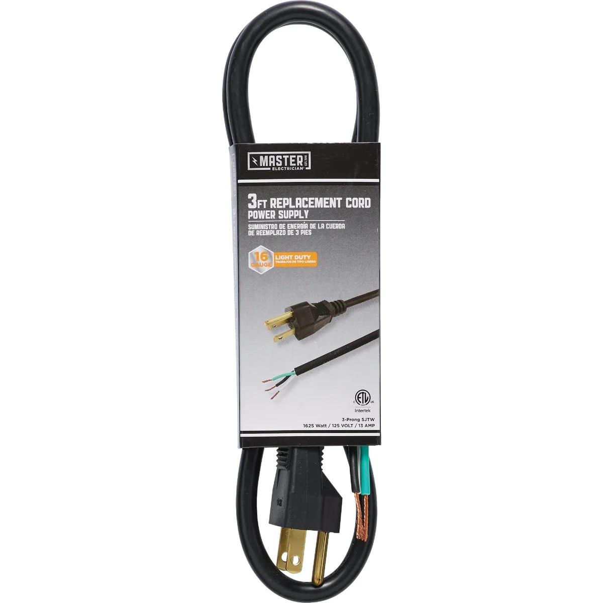 High-Grade Master Electrician 3 Ft. 16 3 SJTW Power Supply Cord Solid