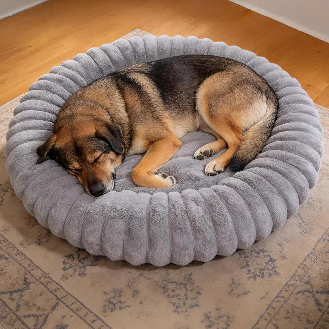 Responsible Donut Dog and Cat Bed Luxurious Comfortable Faux Rabbit Fur Pet Beds Round Anti-Anxiety Calming Puppy Kitten Bed with Anti-Slip Bottom for Small Medium Dogs Cats 28 Grey About ThisOverview Exceptional