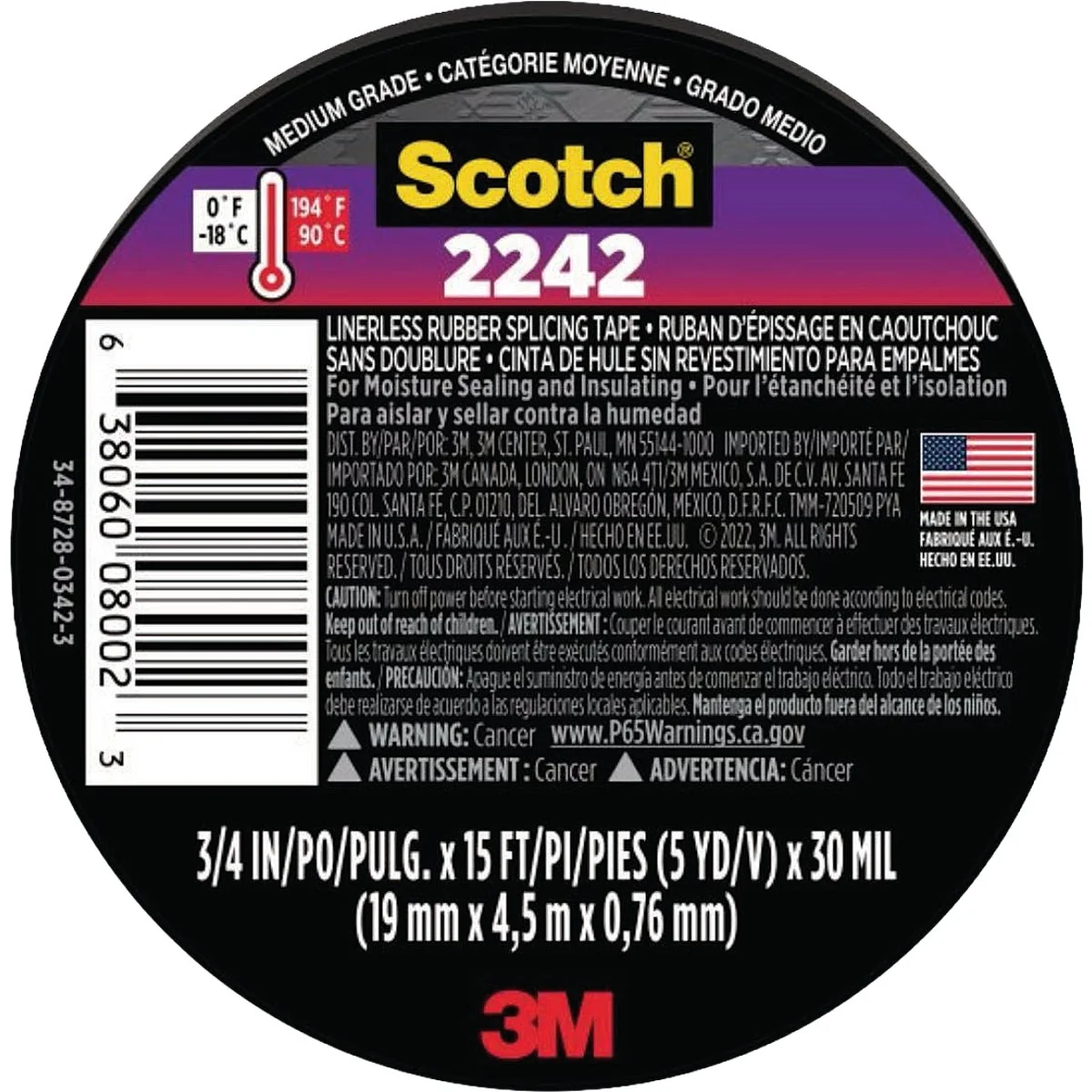 Premium Material 3M Scotch 2242 0.75 In. x 15 Ft. Electrical Splicing Tape Soft