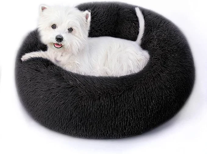 Verified Calming Dog Bed Cat Bed with Anti-Slip Bottom Medium Size Washable Anti-Anxiety Donut Dog Beds for Small Dogs Cats Fluffy Plush Cozy Round Dogs Bed 24 Inch Black About ThisOverview Optimized