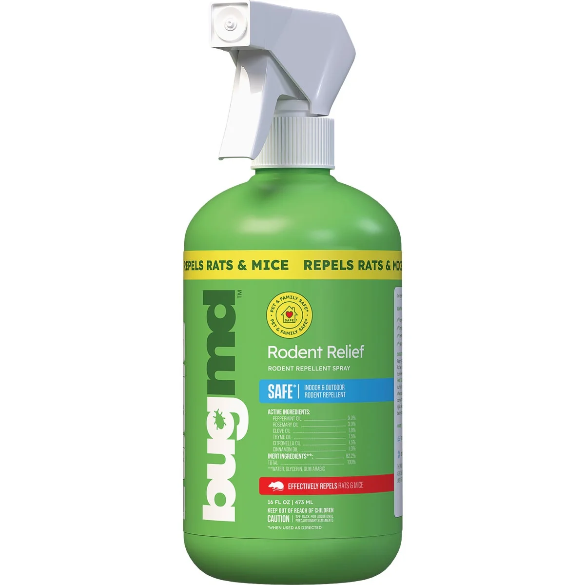 Expertly Made BugMD Rodent Relief 16 Oz. Ready to Use Trigger Spray Rat Mouse Repellent Eco-Friendly