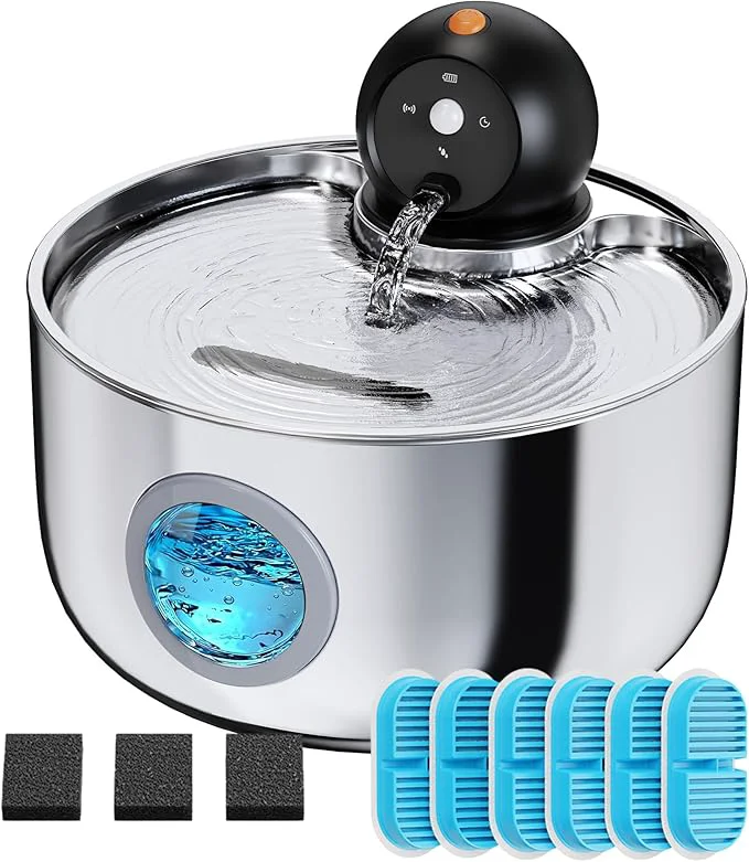 Durable Cat Water Fountain Battery Operated Wireless Cat Fountain with Motion Sensor – 88oz 2.6L Cordless Pet Dispenser for Cats Indoor – Automatic Quiet Waterer for Small Animal with 6 filters and 3 spongesAbout ThisOverview High-Quality