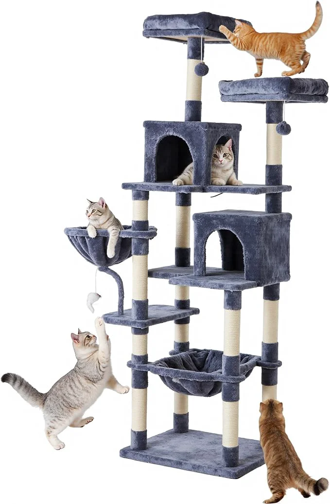 Effective Large Cat Tree 71 Inch Sisal Scratching Posts and Hammock Pet Play House Smooth