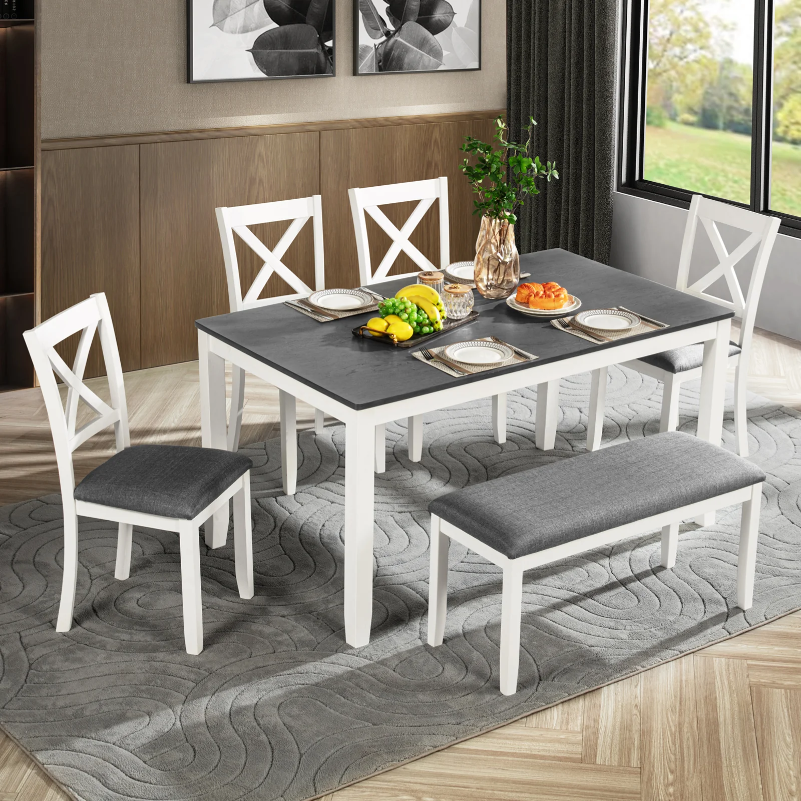 Effective 6-Piece Dining Table Set with Bench Healthy