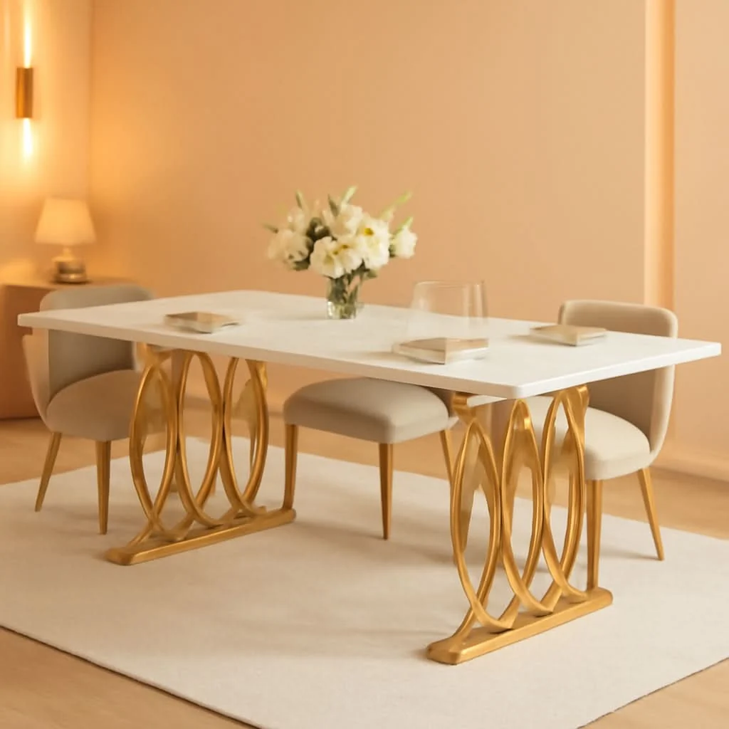 Long-Lasting 63 Inch Dining Table With Faux Marble Top For Kitchen And Dining Room Breathable
