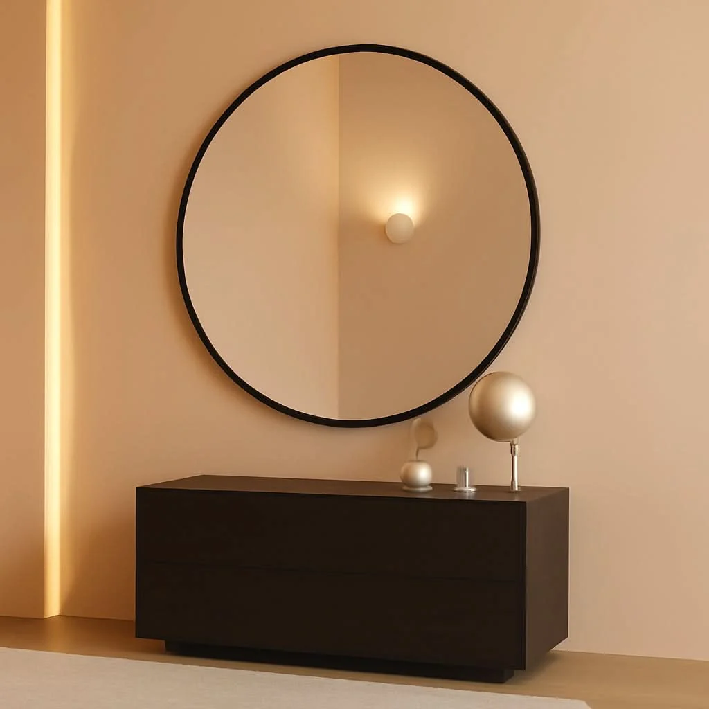 Luxury 24 Inch Matte Black Round Wall Mirror For Bathroom Vanity And Living R Crafted
