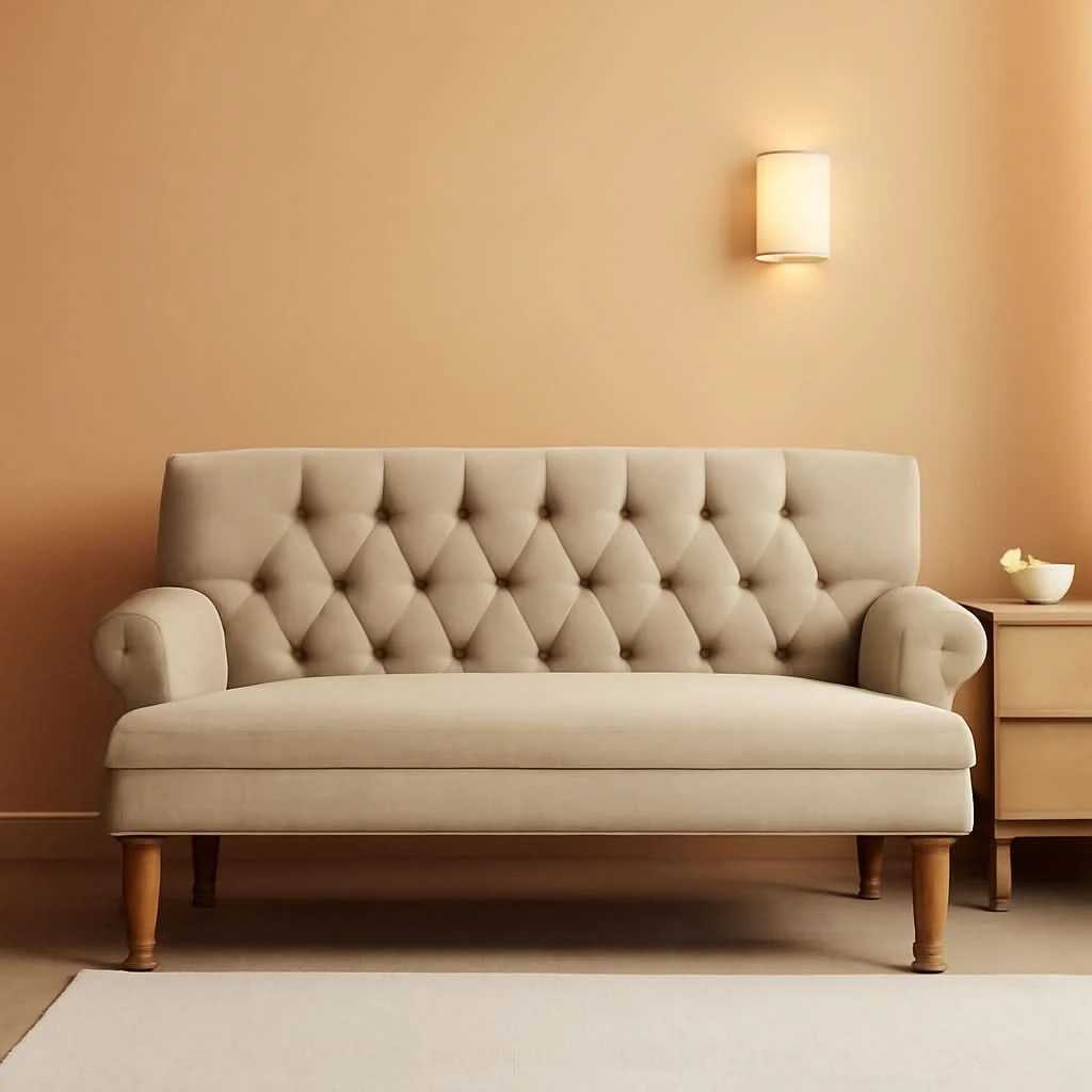 Original Warm Beige Tufted Linen Love Seat For Small Spaces Carefully Designed