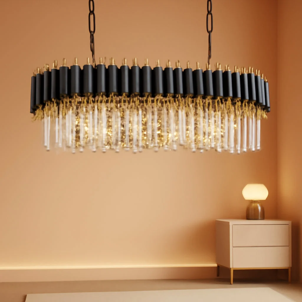 World-Class Elegant Black Gold Crystal Chandelier Thirty Three Inch Crafted