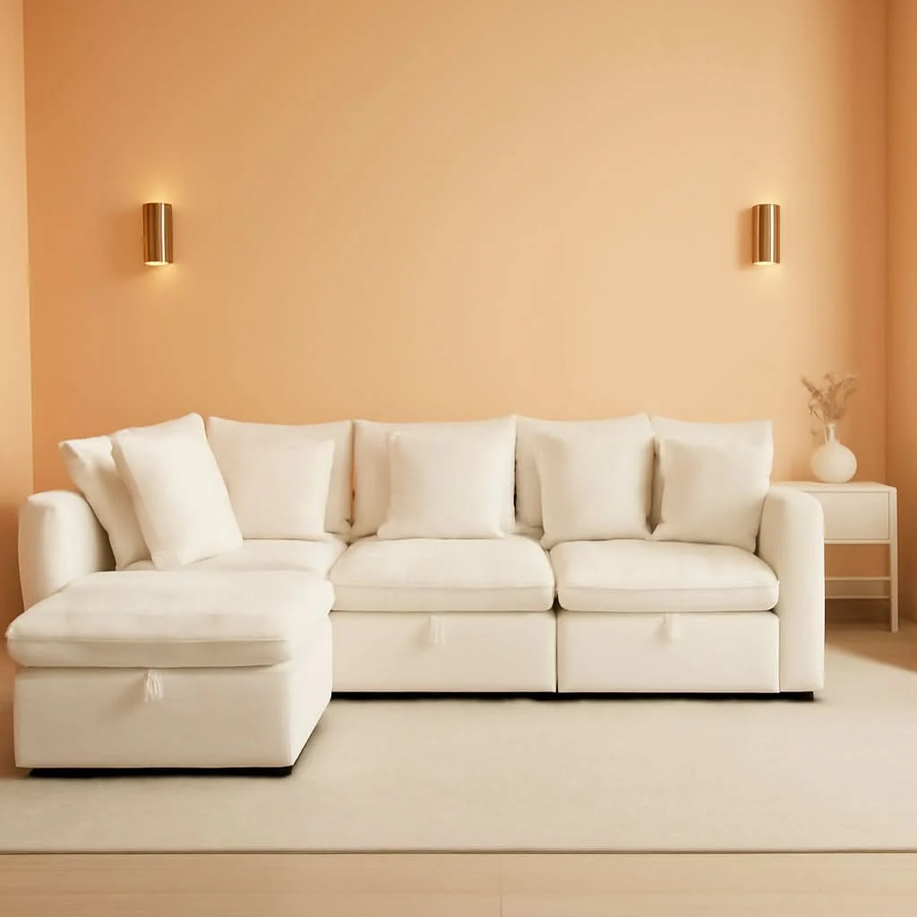 Premium Material White OneThirtyThreeInch Modular Sectional Sofa Hidden Storage Sophisticated
