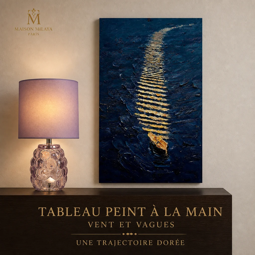 Carefully Designed Tableau Peint à la Main « Vent et Vagues » – Maison Milaya Exceptional