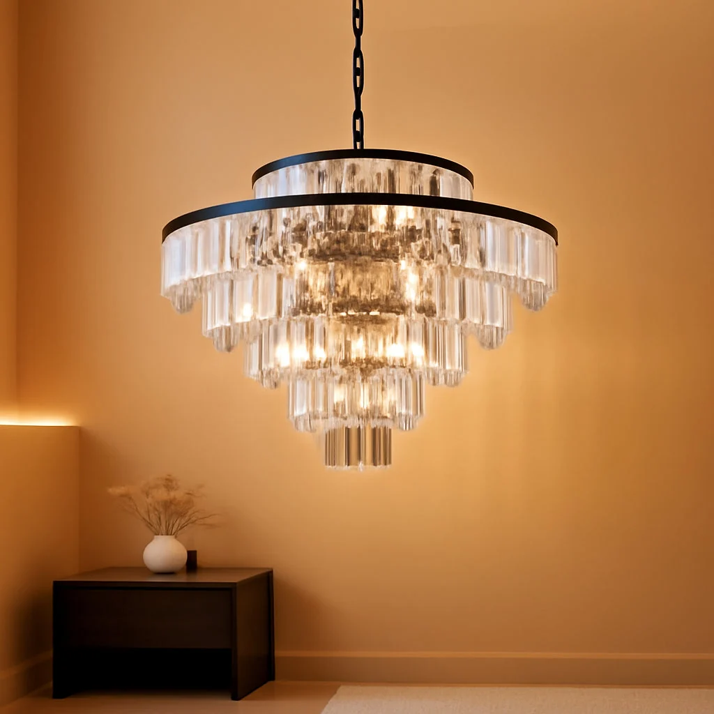 Verified Crystal Chandelier Black Pendant Light 31Inch Luxury Original Design