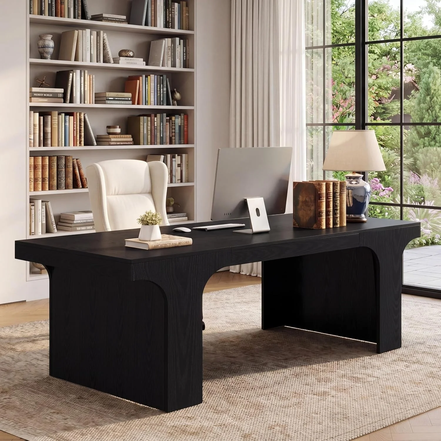 Versatile 70 Inch Black Contoured Executive Desk Home Office Pro Optimized