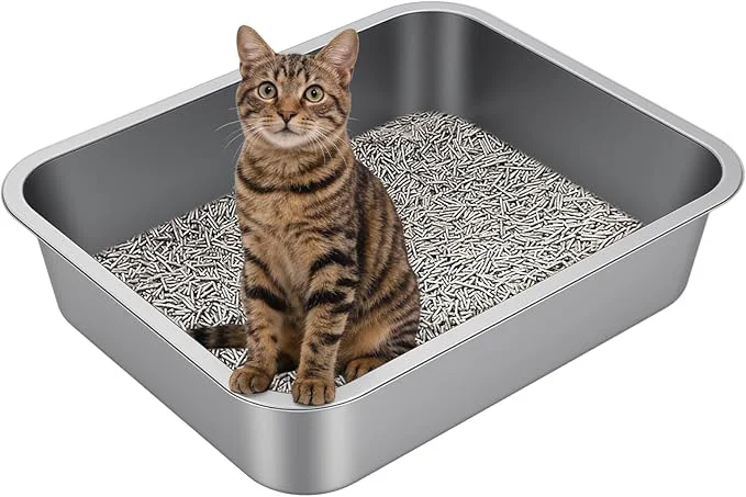 Detailed Large Stainless Steel Litter Box with High Sided Metal Cat Litter Box Odor- Non-Stick Litterbox Pan Easy to Clean Pet Supplies Toilet Tray for Indoor Cats Kittens or Multicat HomesAbout ThisOverview Stylish