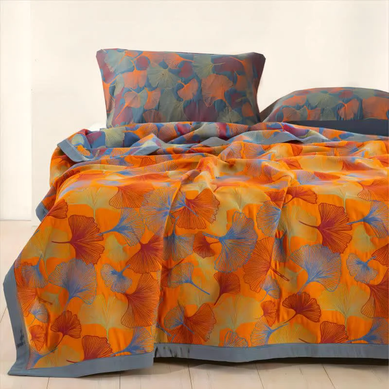 High-End Ginkgo Leaf Three Layers Cotton Gauze Quilt World-Class