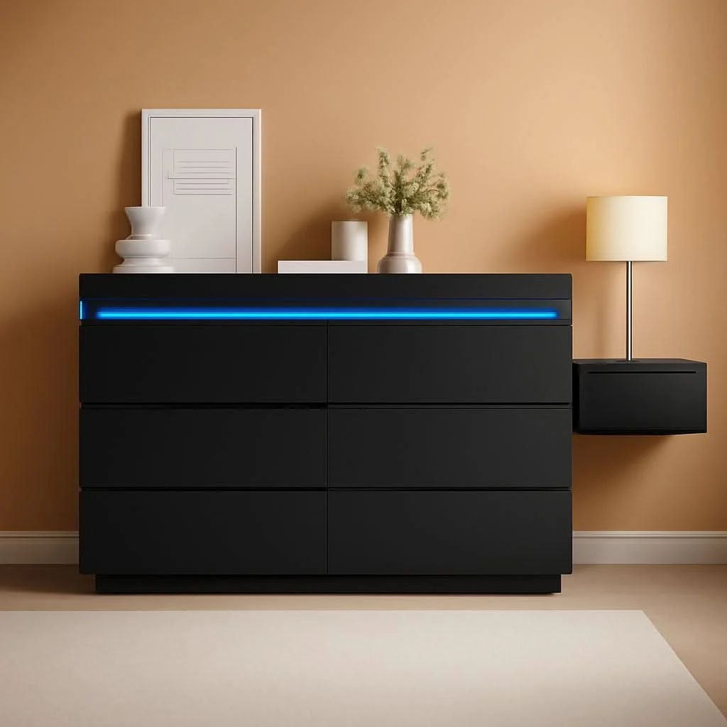 Easy-to-Use Black Multifunctional Dresser With Sliding Desk LED Top-Quality