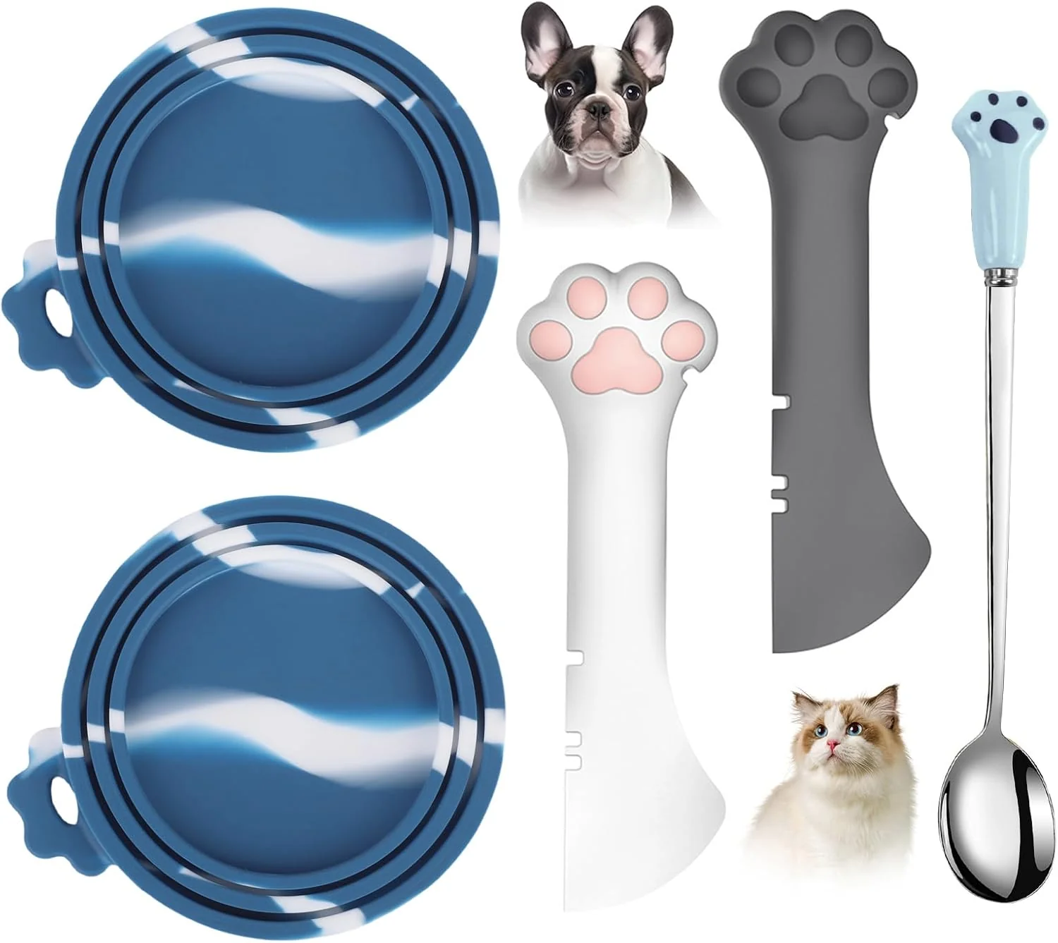Casual Comtim 5 PCS Pet Food Can Lids Spoons Set – Silicone Dog Cat Food Can Covers Lids Top Multi-Function Cat Food Spoon Spatula Can Opener for Wet Food Long Handle Spoon Easy to Scoop Food High-Performance