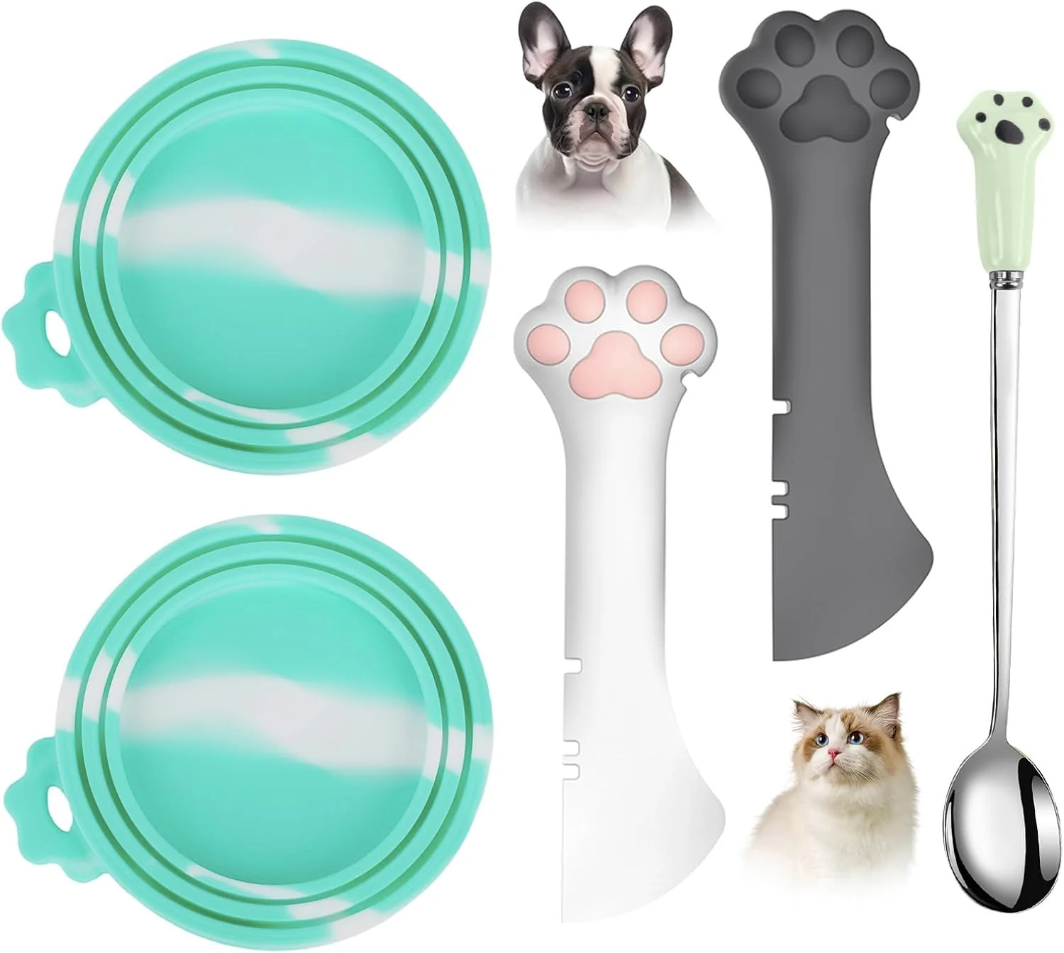 High-Quality Comtim 5 PCS Pet Food Can Lids Spoons Set – Silicone Dog Cat Food Can Covers Lids Top Multi-Function Cat Food Spoon Spatula Can Opener for Wet Food Long Handle Spoon Easy to Scoop Food Casual