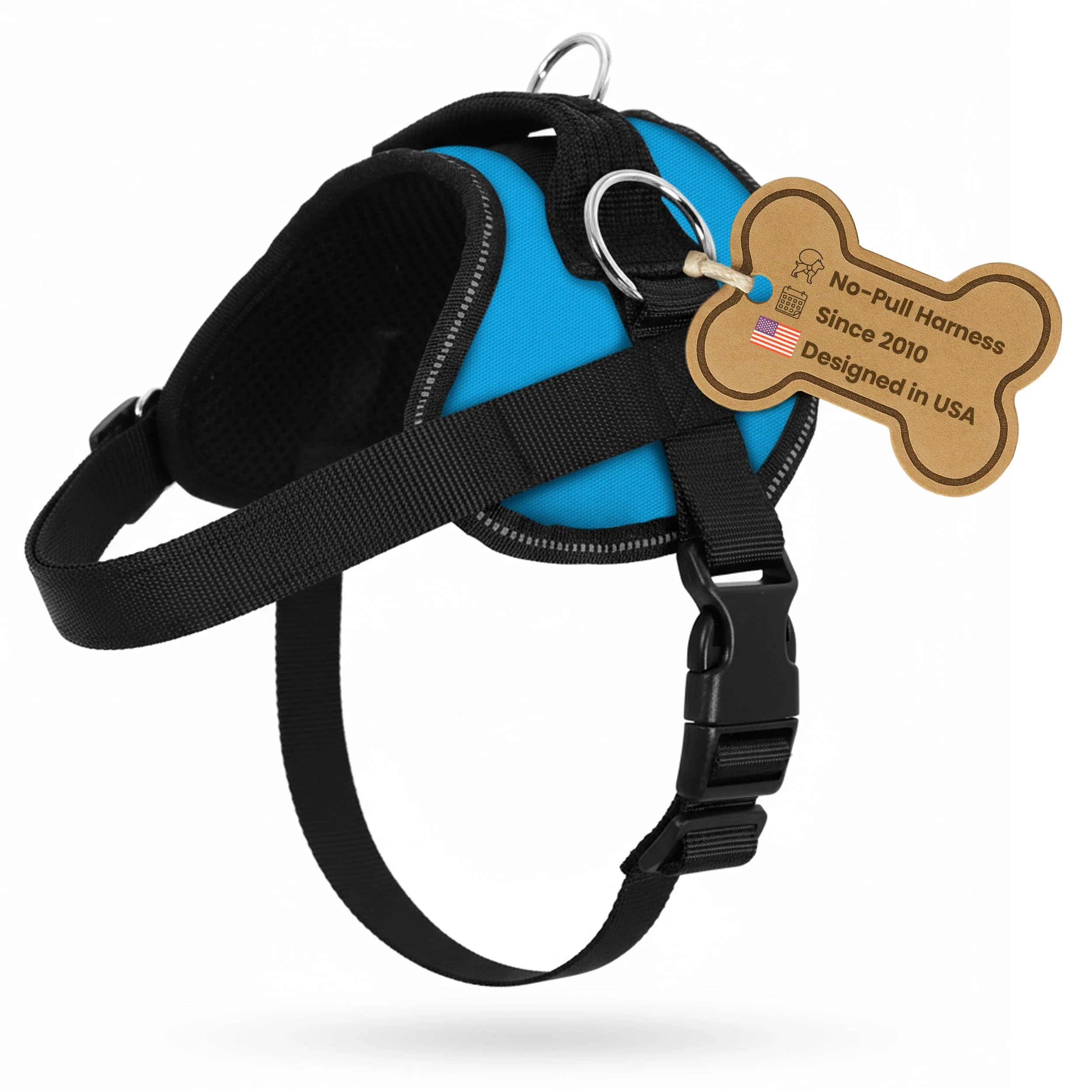 Unique Bark Appeal Aqua Blue No-Pull Harness XL – Adjustable Reflective 3-Clip Training Harness Luxury