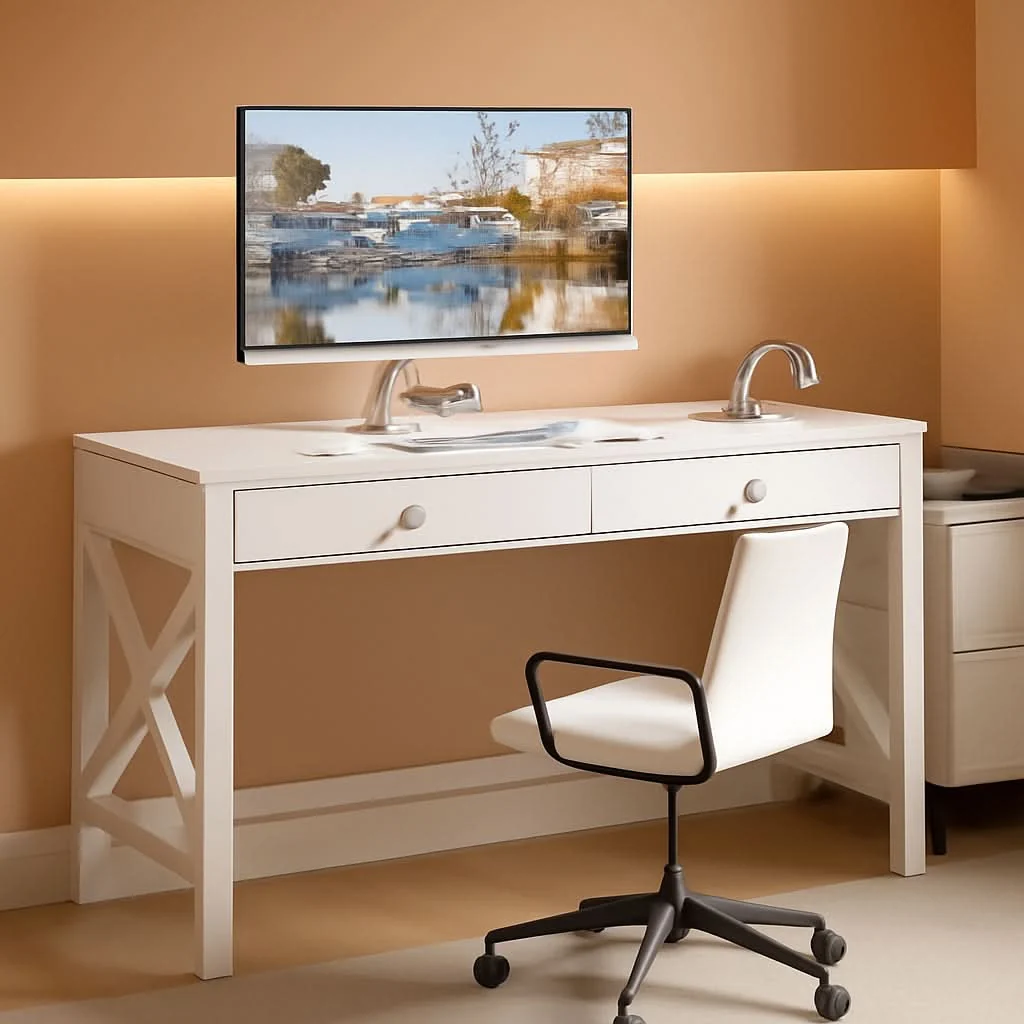 Prestigious 40 Inch White Computer Desk For Home Office Use And Study Recyclable
