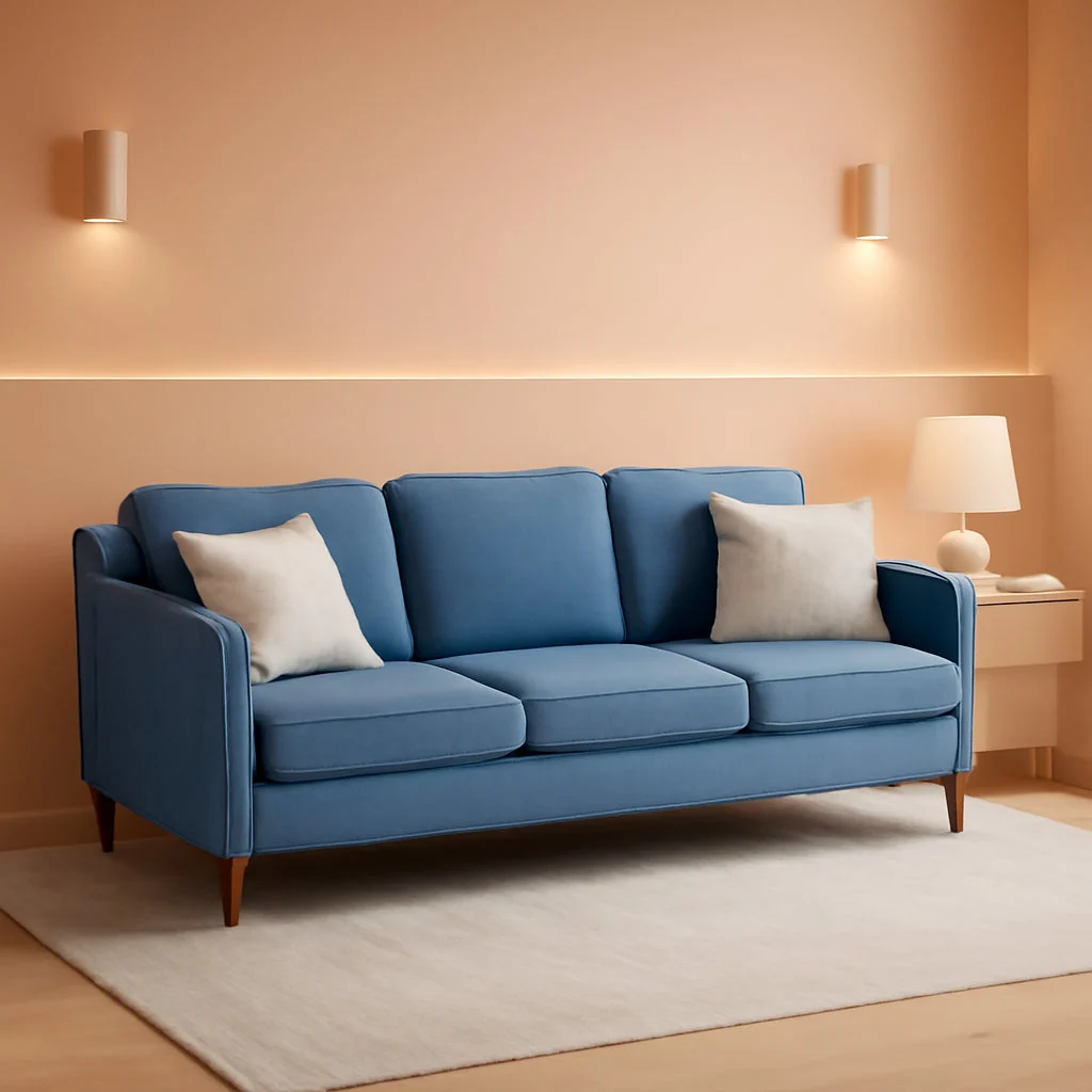 Optimized 80 Inches Brilliant SkyBlue Chenille Sofa Reinforced Quality