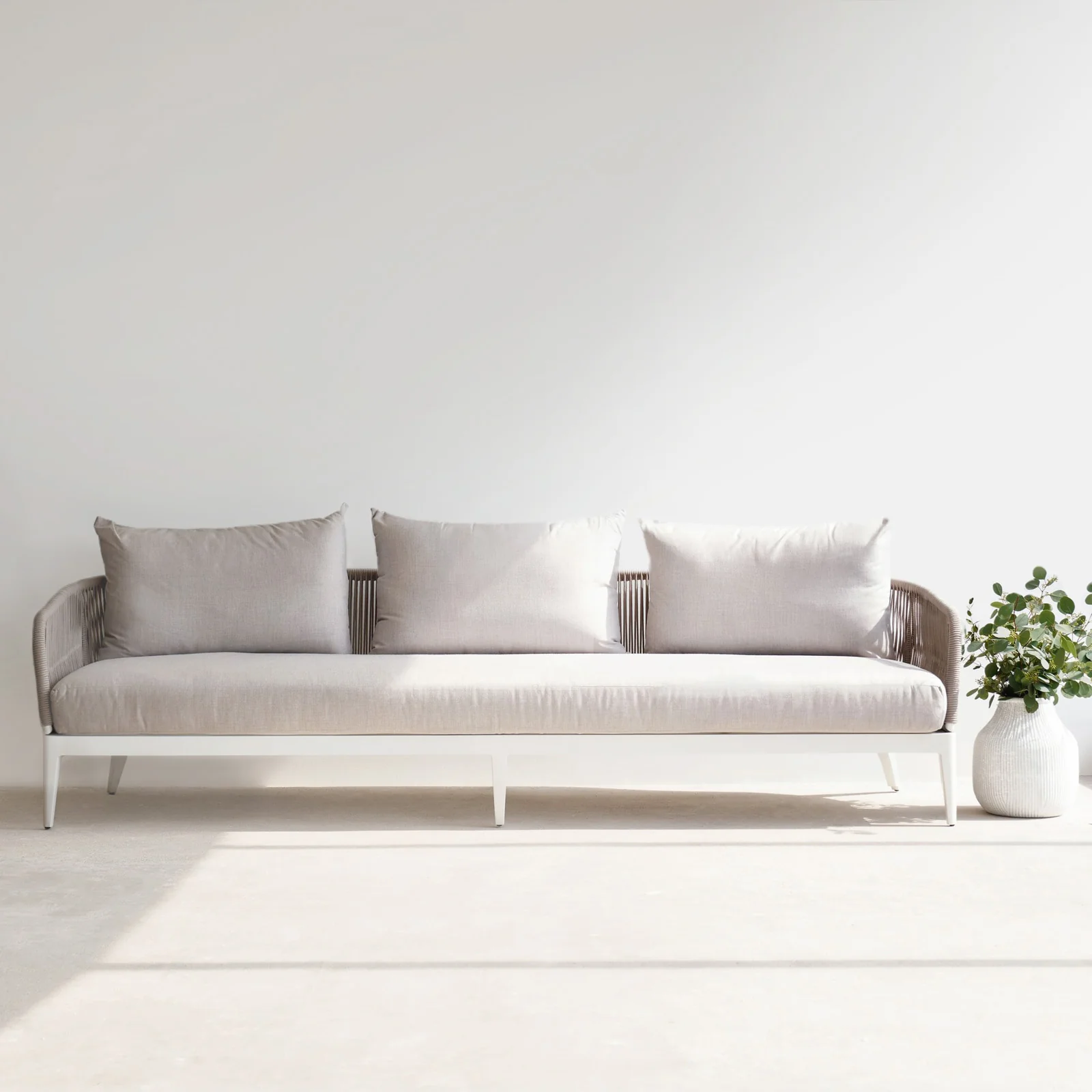 Healthy Hamilton Outdoor Sofa 3 Seater White Frame – Grey 252cm Clean