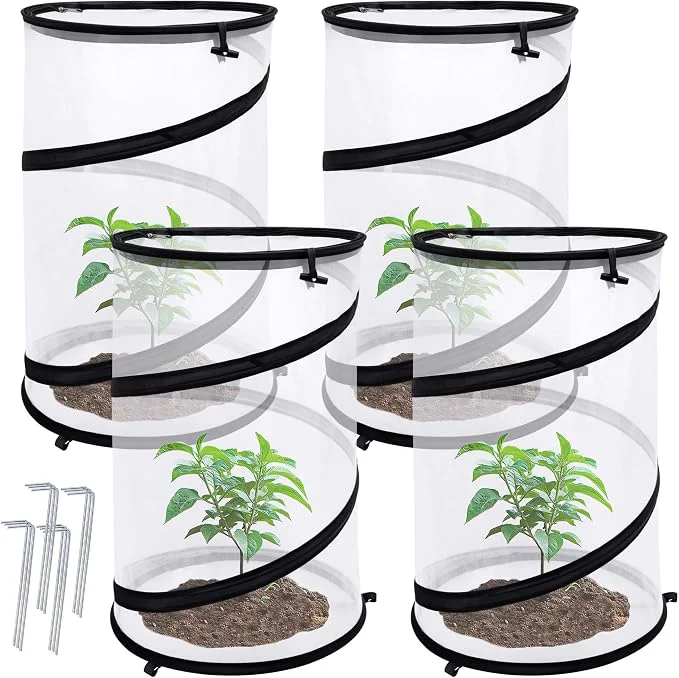 High-Performance 4 Pcs Pop Up Insect Barrier Plant Cover Net 19.6 x 11.8 Round Foldable Plant User-Friendly
