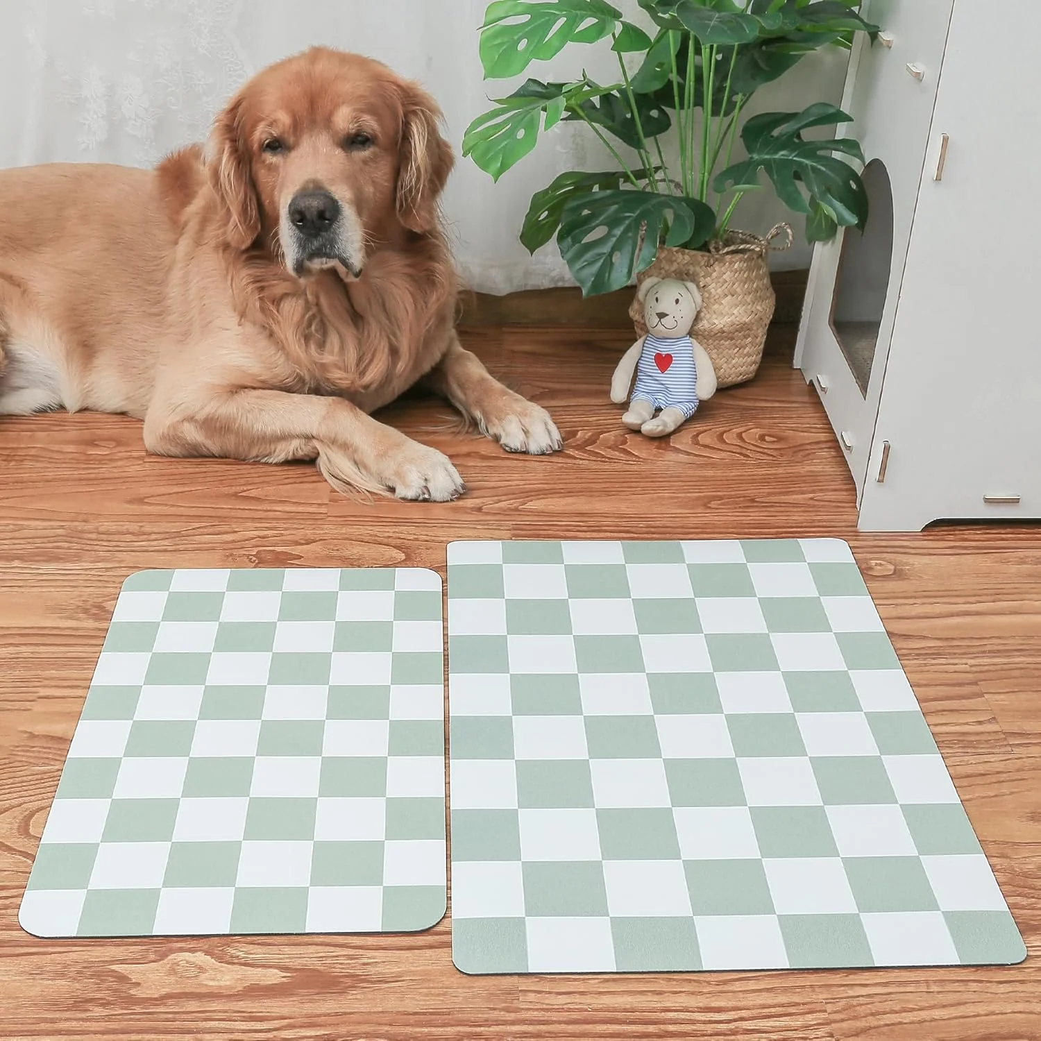 Solid Ralxion Checkered Dog Feeding Mat Absorbent Mats for Dog Food and Water Bowl Dispenser Modern Aesthetic Sage Green Checkerboard Pet Placemat for Dogs Cats Puppy 16 X24 Reliable