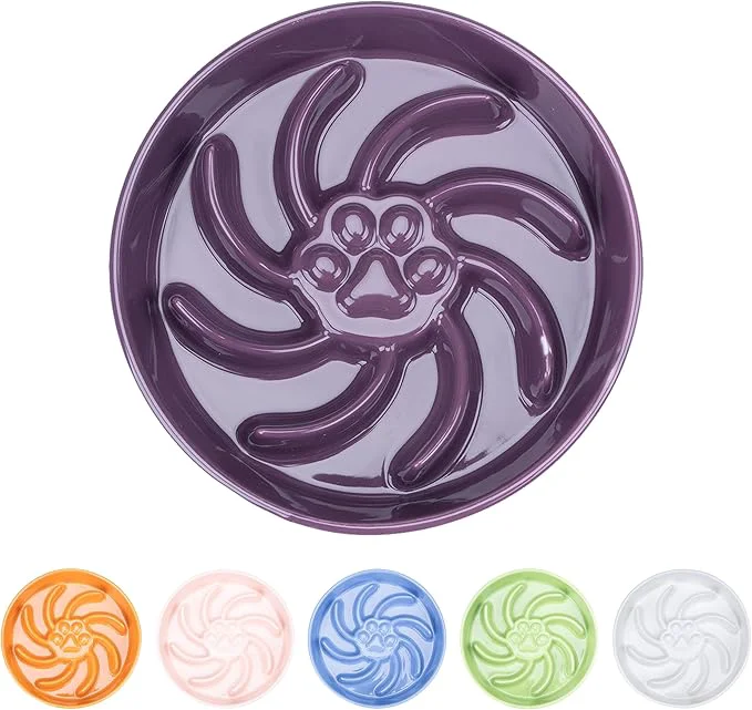 Easy-to-Use Ceramic Slow Feeder Dog Bowl 1.5 Cup Dog Food or 20oz Water Slow Eating Bowl for Small Breed Maze Puzzle Feeder for Fast Eaters Anti-Choking Stop Bloat Non-Slip BPA Purple About ThisOverview Professional