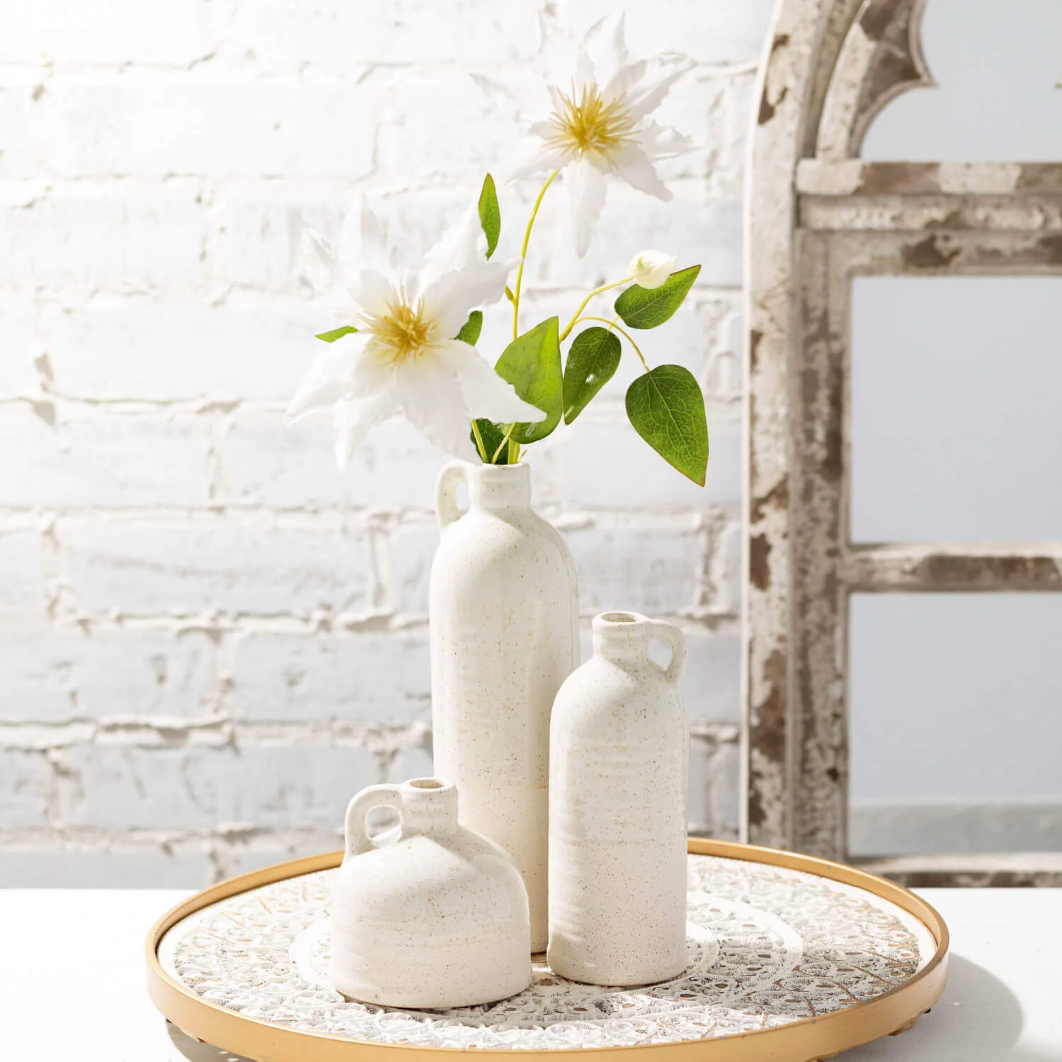 Certified Ceramic Jug Vase Speckled White Eco-Friendly