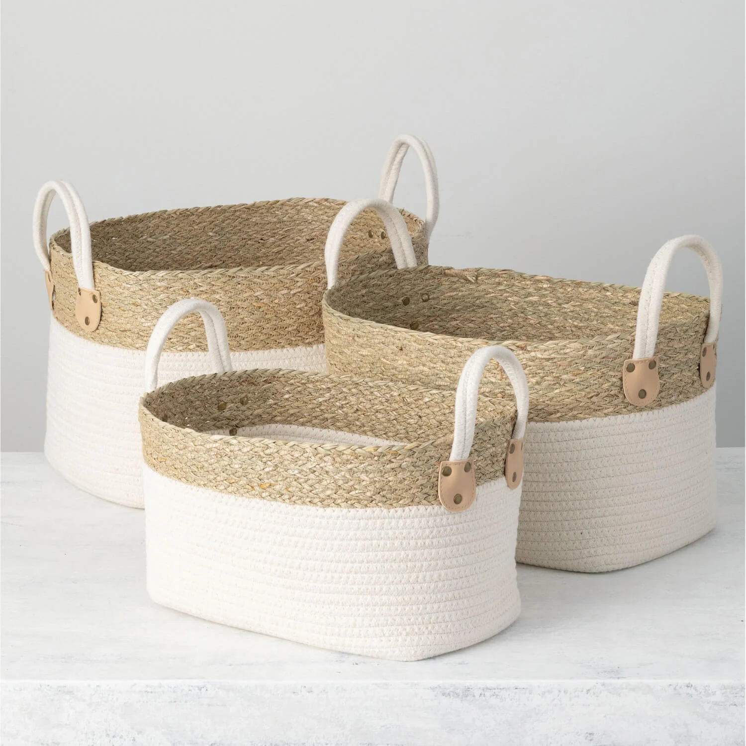 Prestigious Woven Straw Basket with Handles Fine