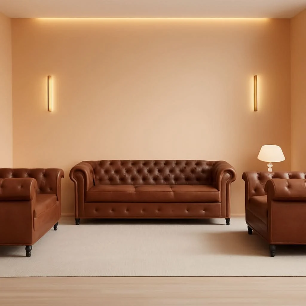 Safe 3 Piece Chesterfield Leather Sofa Set With Rolled Arms And Nailhead Tr Casual