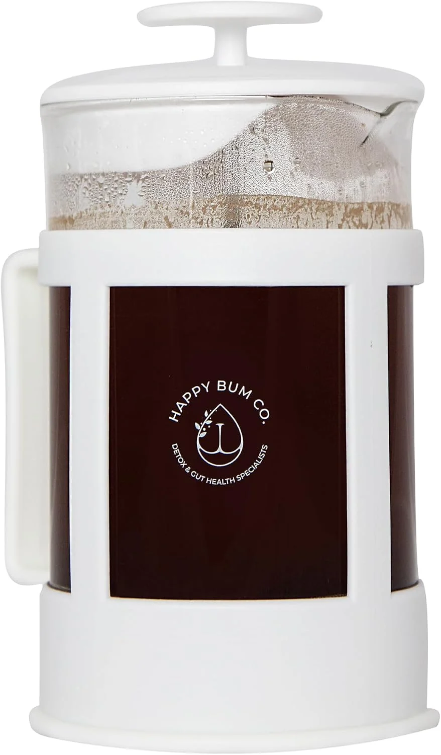 Effective Happy Bum Coffee Plunger 1L Glass French Press with Steel Strainer 1L glass French press with a stainless steel strainer designed for convenient coffee brewing and storage. Original Design