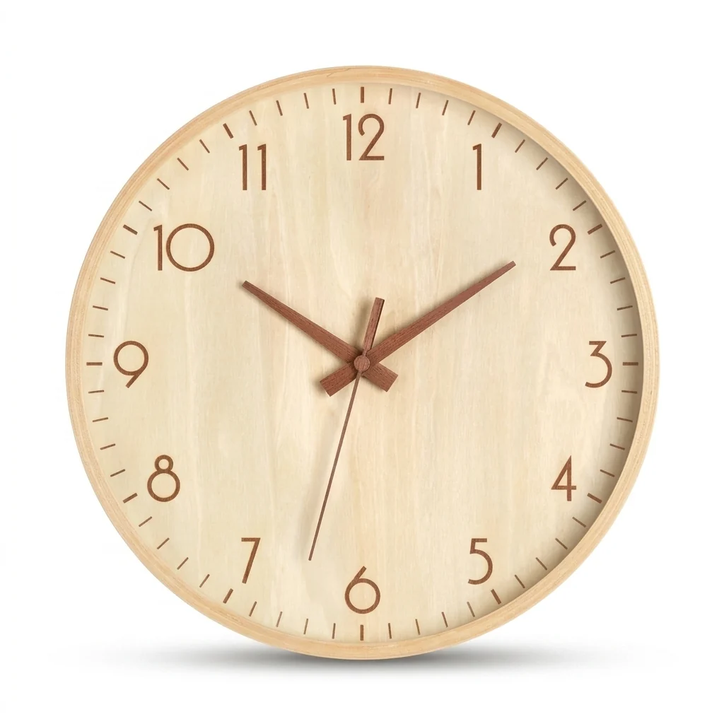 Selected Solid Wood Wall Clock Bamboo Log Frame Non-Ticking Lightweight