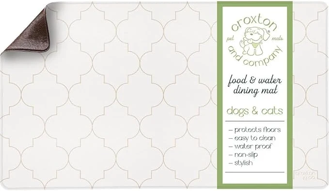 Specialty CROXTON CO. Non-Slip Faux Leather Pet Feeding Mat for Dog Bowls Large Bowl Mat for Food and Water Durable Easy-to-Clean Pet Food Mat for Floors Size 16.5 x28 About ThisOverview Detailed