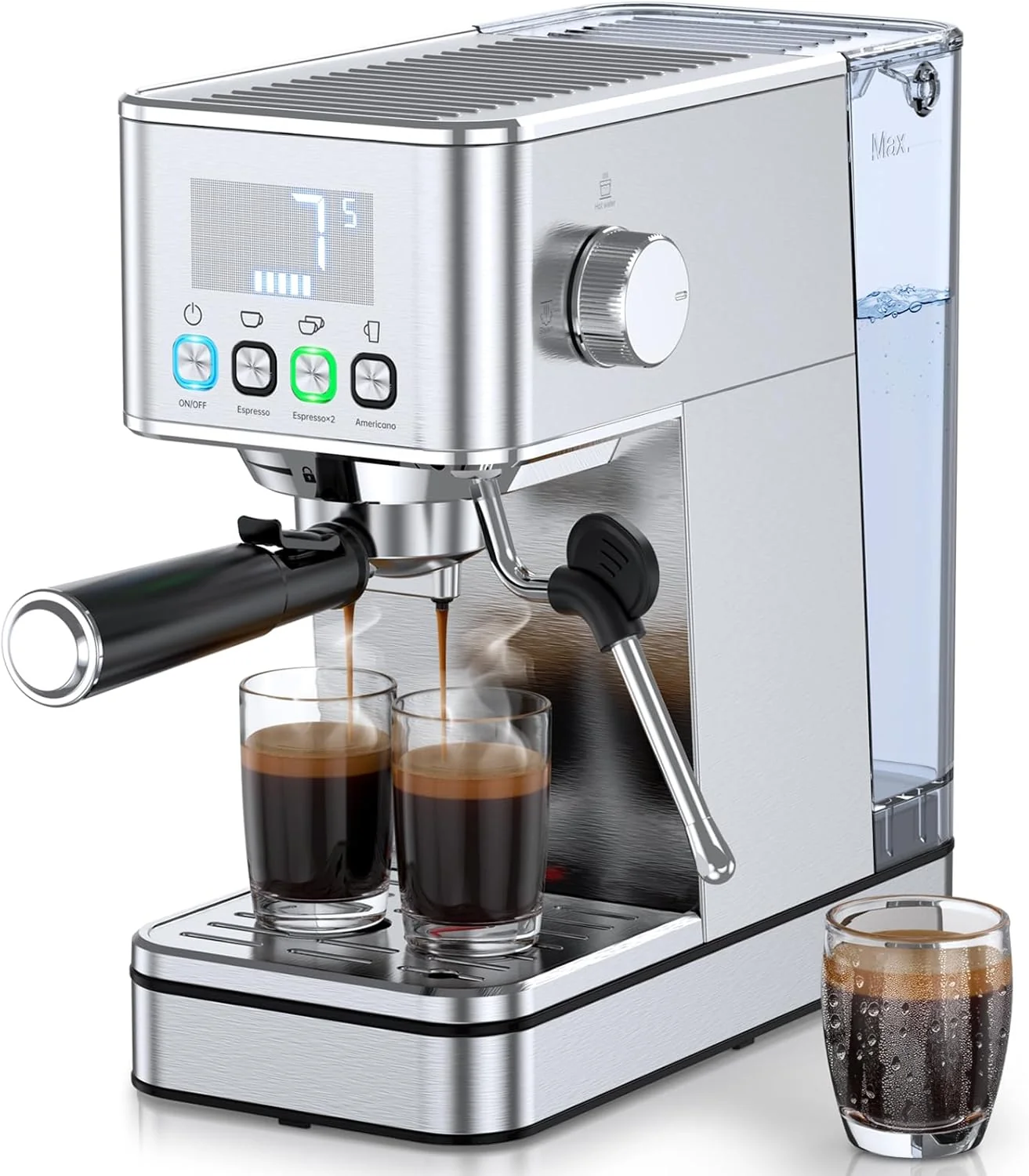 Trendy Espresso Machine 20 Bar Stainless Compact Espresso Maker with Steam Milk Frother 57.5OZ Water Tank Touch Screen Indicator of Making Time Advanced