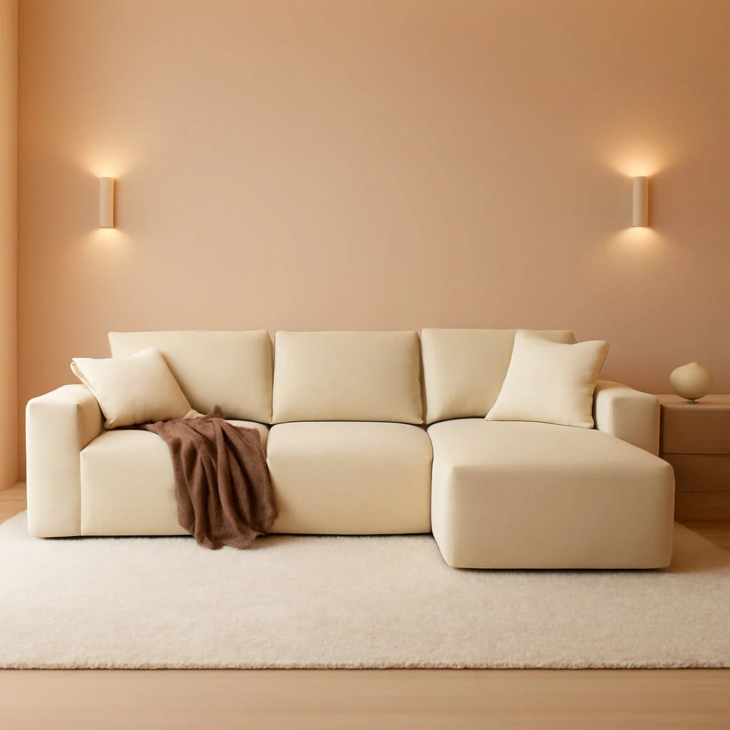 Comfortable 136Inch Modular L Shaped Sectional Sofa BeigeBoucle Elegant