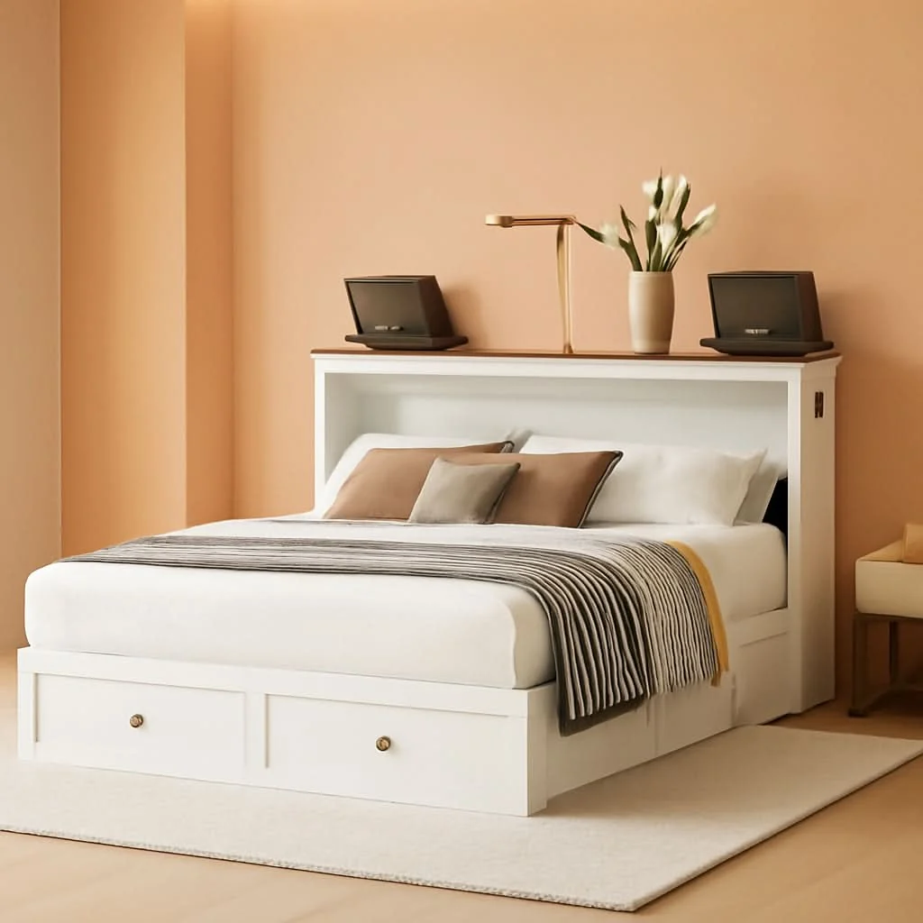Advanced White Queen Murphy Cabinet Bed USB Charging User-Friendly